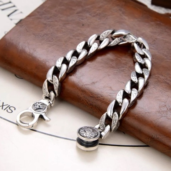 Stainless Steel Chain Link Bracelet, Mantra, Screwbar Curb Chain - Picture 10 of 13